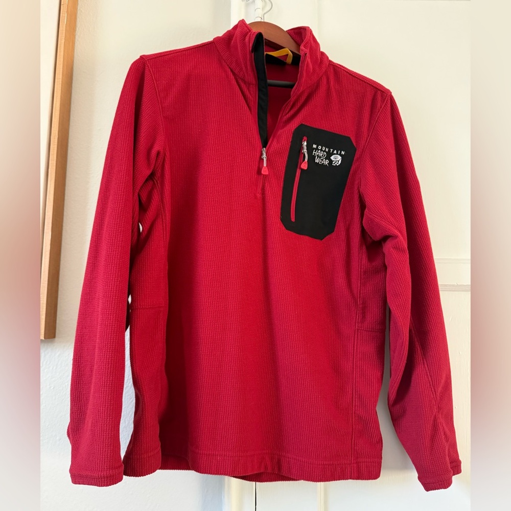 Mountain Hardwear Red Half-Zip Fleece with Black Chest Pocket